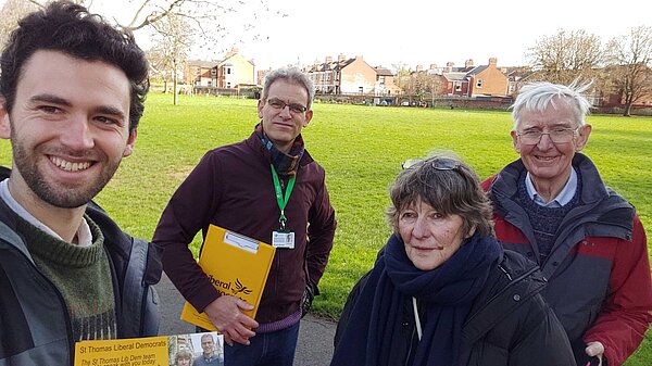 Will, Adrian, Vanessa and Charles campaigning in St Thomas, Exeter