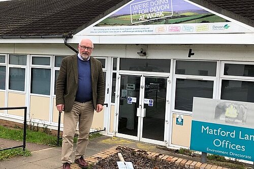 Cllr Alan Connett at the now demolished council offices at County Hall. the land could be sold for housing.