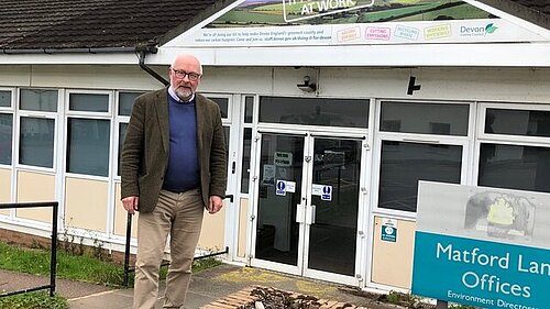 Cllr Alan Connett at the now demolished council offices at County Hall. the land could be sold for housing.