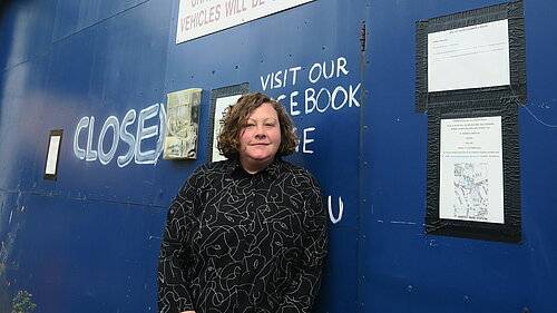 Tammy Palmer in front of the Vanborn & Radford proposed co-living site on Victoria St