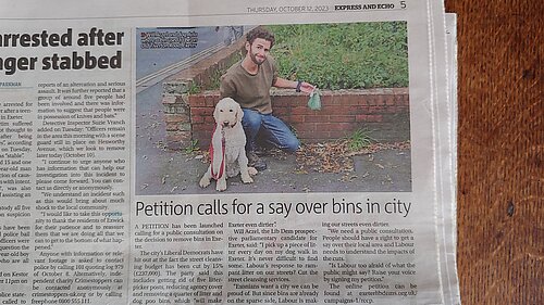 Express & Echo article on Will Aczel's petition for a public consultation on Labour's rubbish cuts