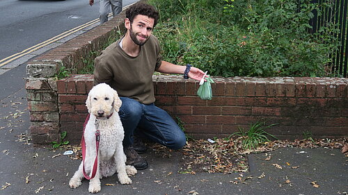 Will Aczel and Ayla by a former bin site on Old Tiverton Rd, Exeter.