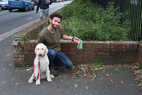 Will Aczel and Ayla by a former bin site on Old Tiverton Rd, Exeter.